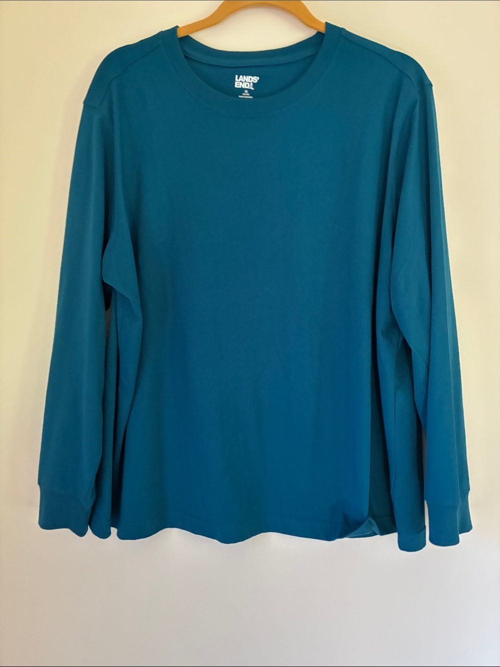 Lands' End Teal-Blue Long Sleeve Crewneck Top Size 1X 100% cotton